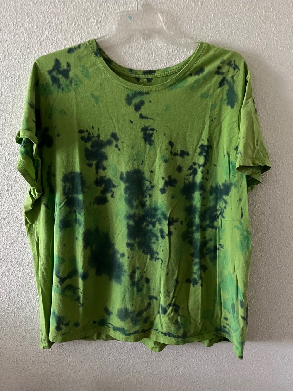 Just My Size Lime Green and Dark Green Tie-Dye Short Sleeve Tee